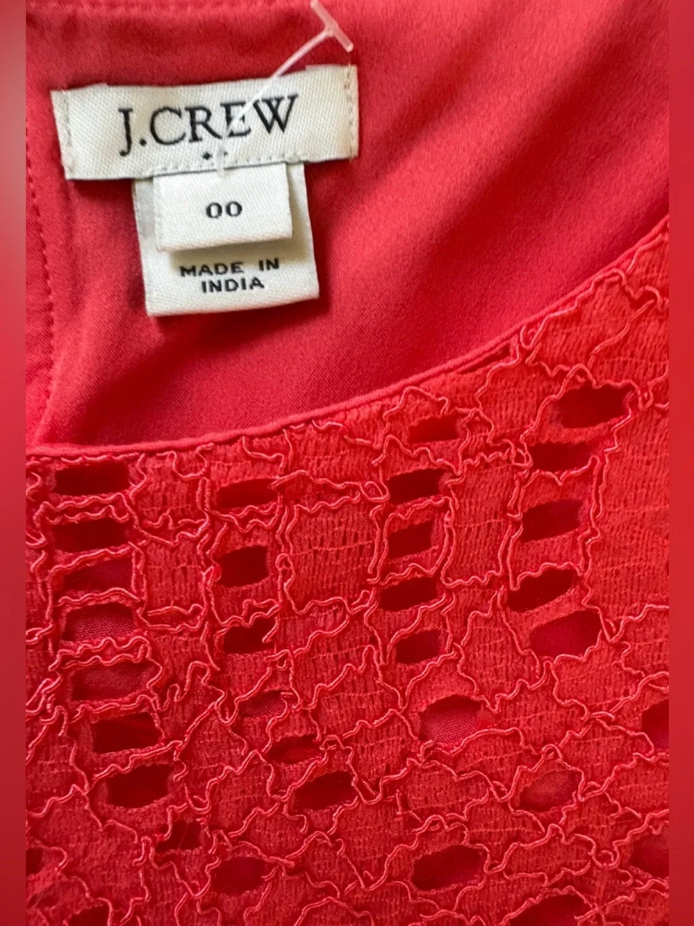 J. Crew Short Sleeve Eyelet Lace Dress 00 Coral Coastal Preppy NWOT